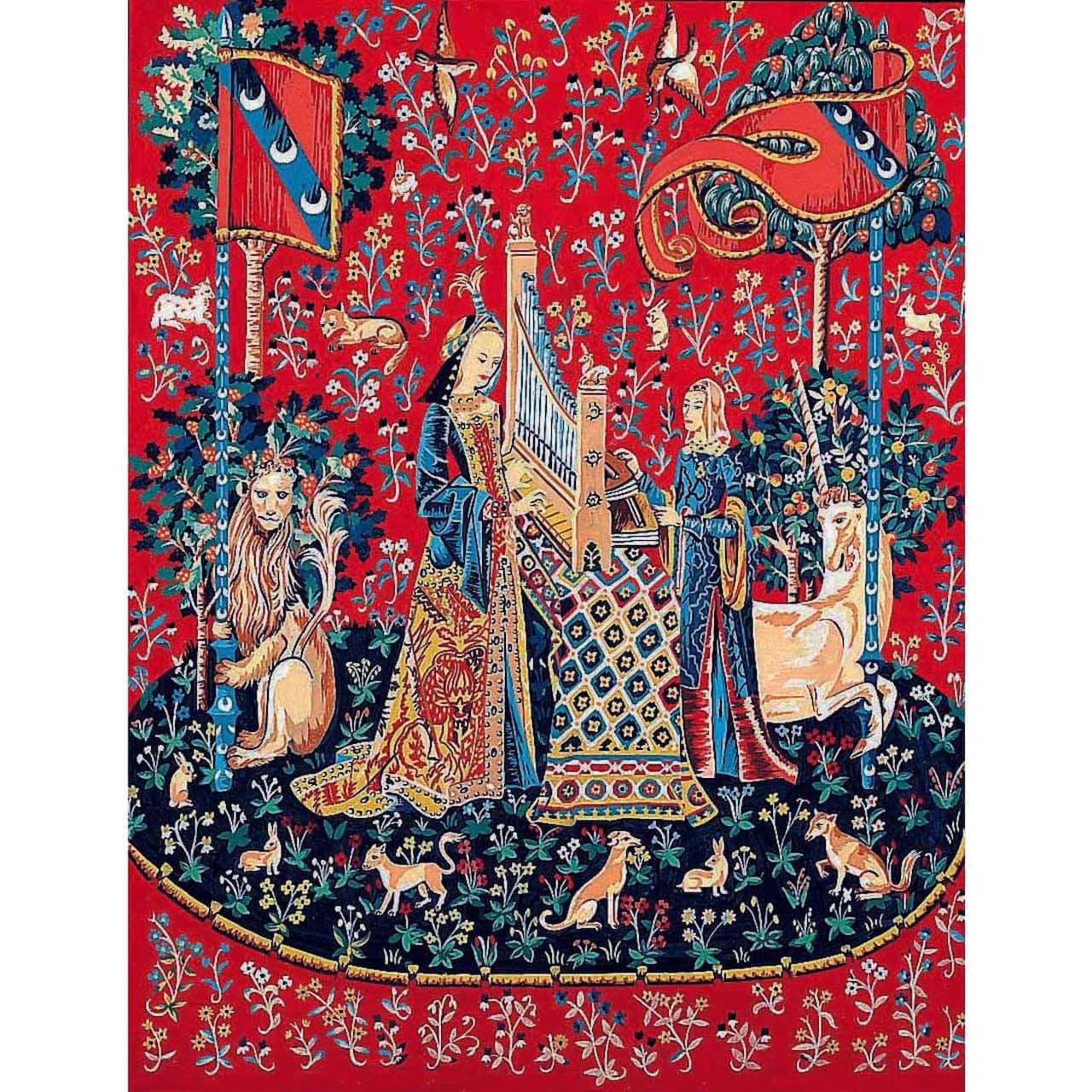 Gobelin Can.Seul Lady with A Unicorn Printed Tapestry Needlepoint Canvas